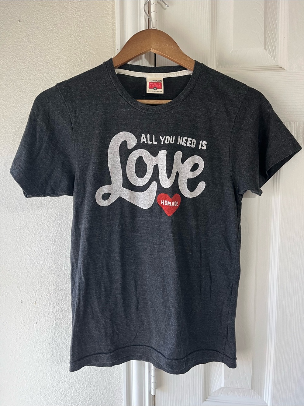 HOMAGE โAll You Need Is Loveโ Tee with Red Heart - Dark Gray Size XS